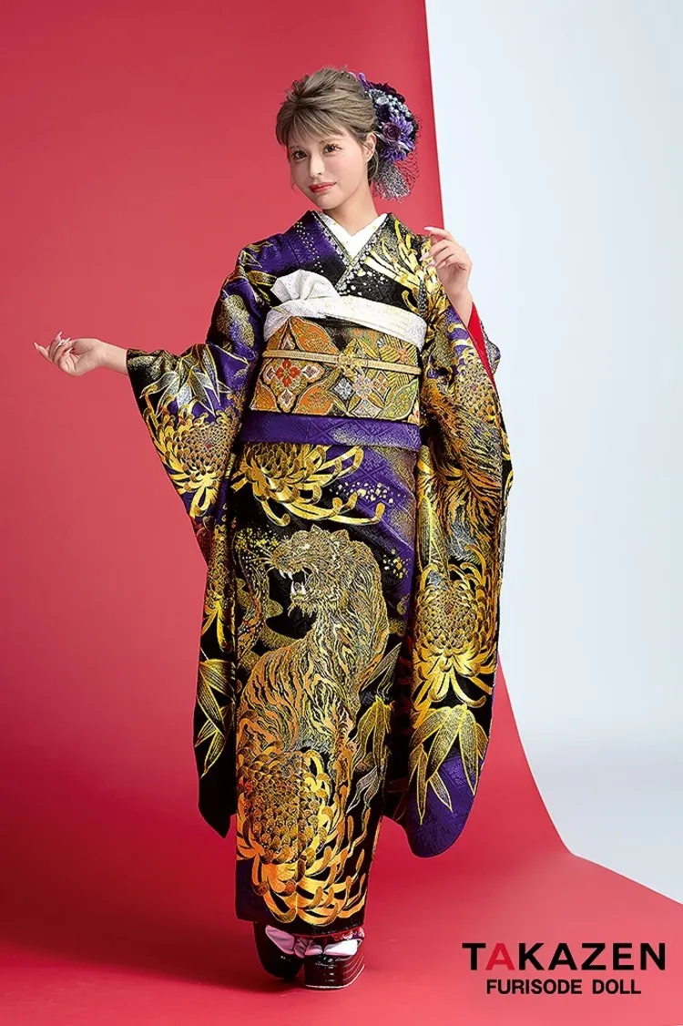ジャパンモード 紫/ゴールド(金色) 本家虎柄 一番目立つ ギャル振袖 ド