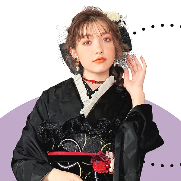 個性的大正ロマン重ね衿ネットレンタル 黒/グレー｜成⼈式の振袖ネット