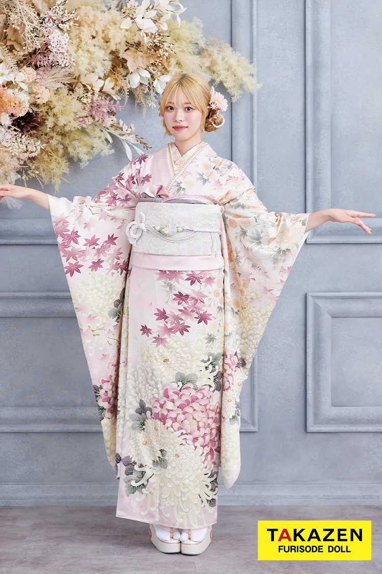 格安お得！華徒然×吉木千沙都ブランド振袖ネットレンタル ピンク/淡い