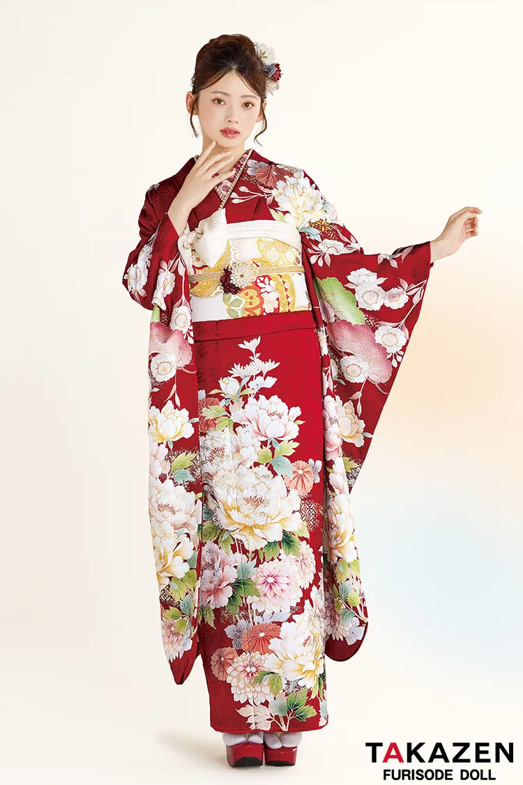 赤色の正統派古典の成人式の振袖ネットレンタル｜王道人気の伝統的和柄