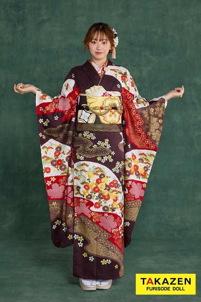 プレミアム古典 青柳/最高級金駒繍絞り手描友禅 茶色/ブラウン 柄