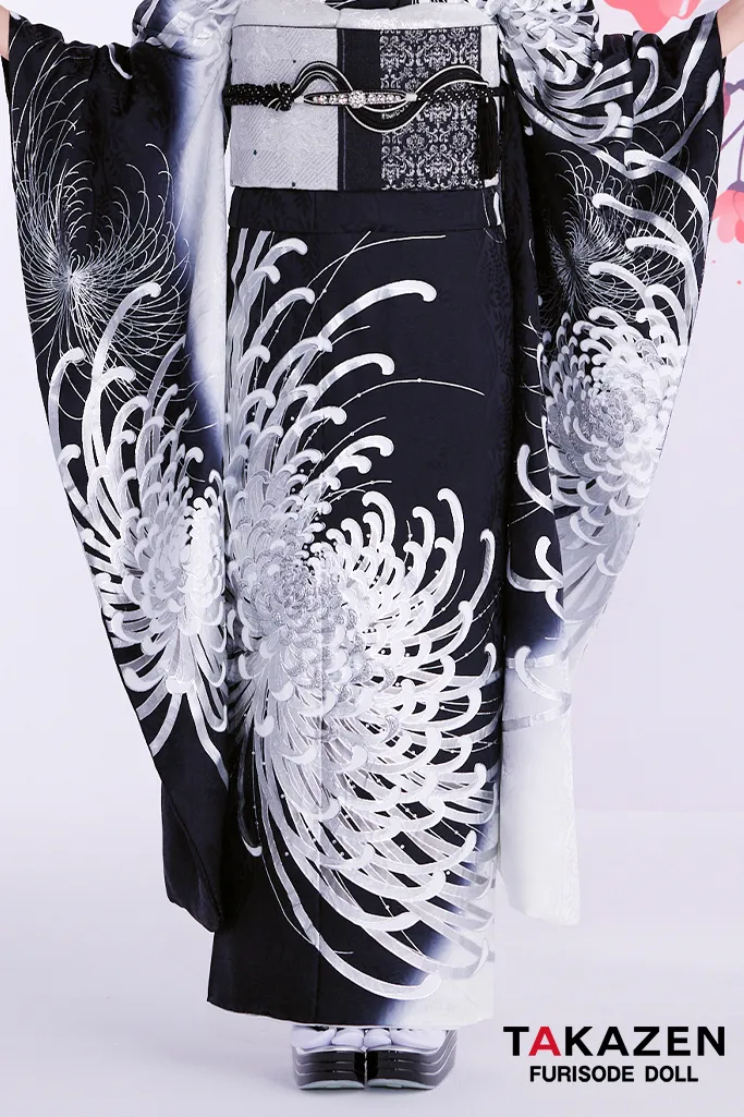 最新作粋古典 黒シルバー 乱菊柄/大柄 最高級金彩刺繍友禅 かっこいい