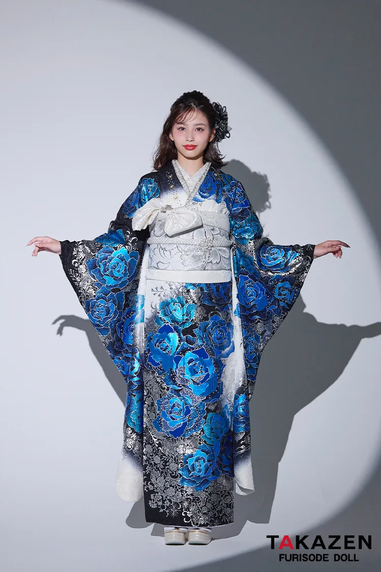 クール系 青(ブルー)/白/黒 薔薇柄 ギャル系 派手 一番目立つ キラキラ