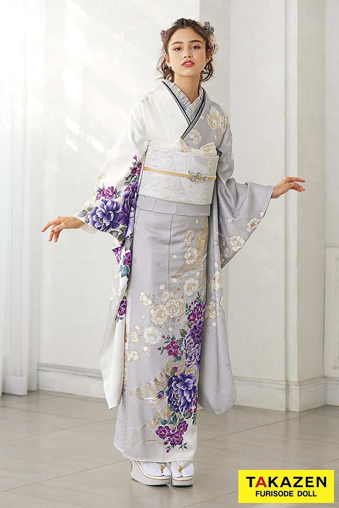 くすみカラー古典 グレー/白/紫 ボタン柄 淡い色 ダスティーカラー