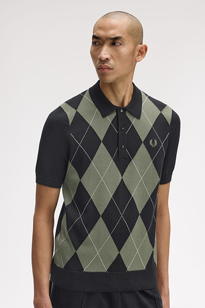 Argyle Knitted Polo Shirt(M 102：BLACK): | FRED PERRY JAPAN