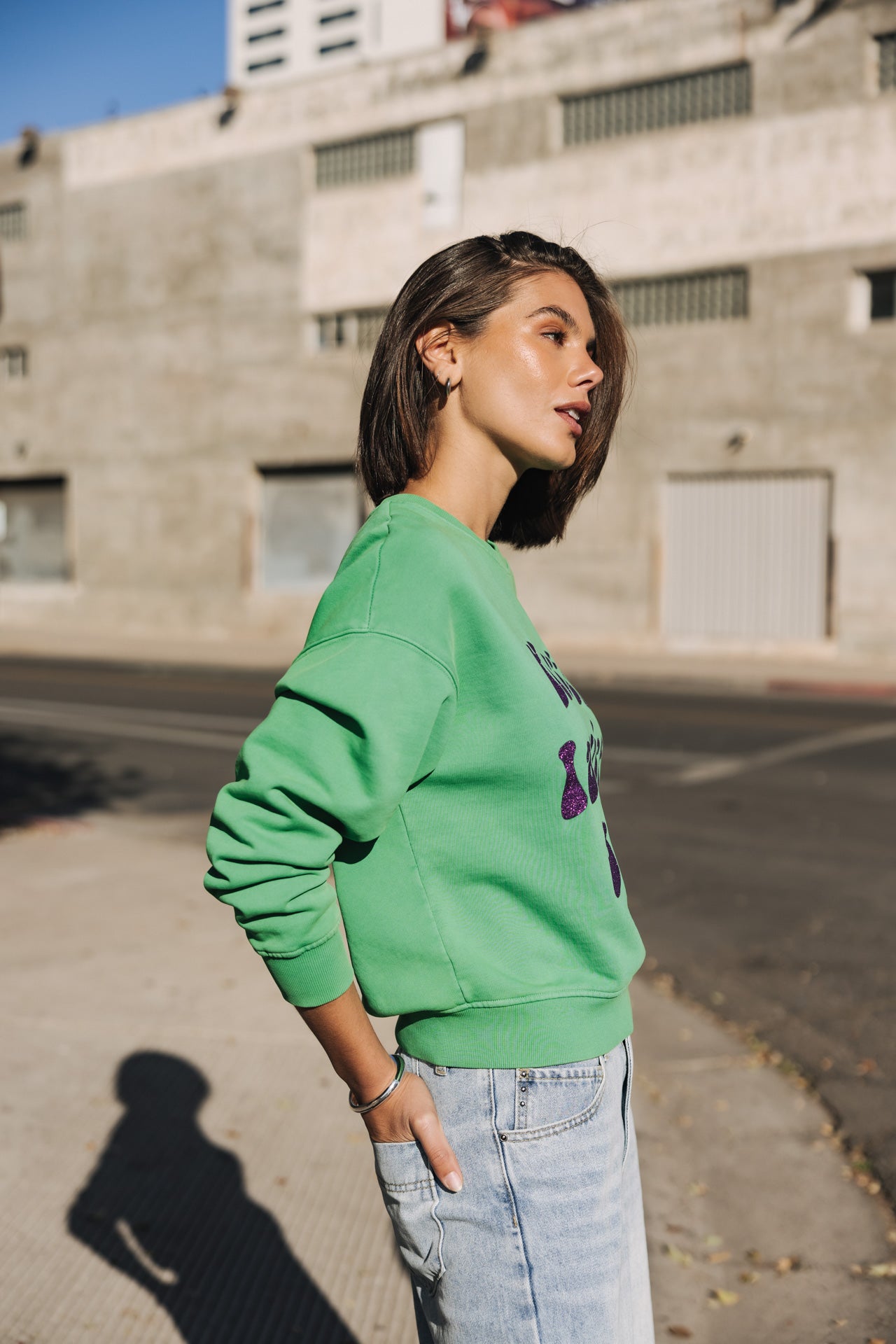 Saudade Hasta La Vista Glitter printed sweatshirt, deep mint