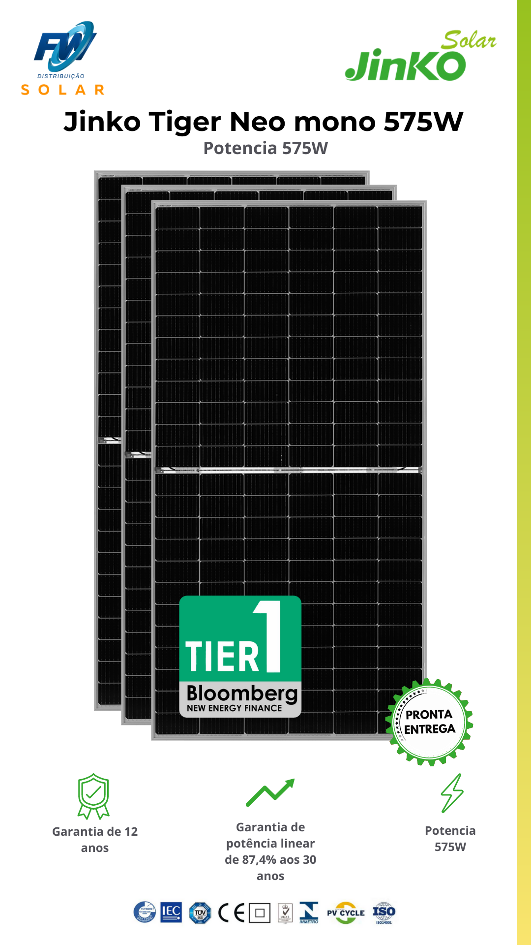 JINKO JKM575N-72HL4-V TIGER NEO - 575W - FW Distribuição Energia Solar