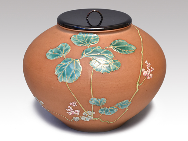 真葛窯 二代 宮川香山(作) 水指 素肌色絵 葛の画 共箱 誂え塗蓋 | 古