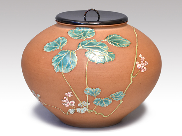 真葛焼 真葛香山 宮川香山 青華 実桃之図 花器 花瓶 共箱