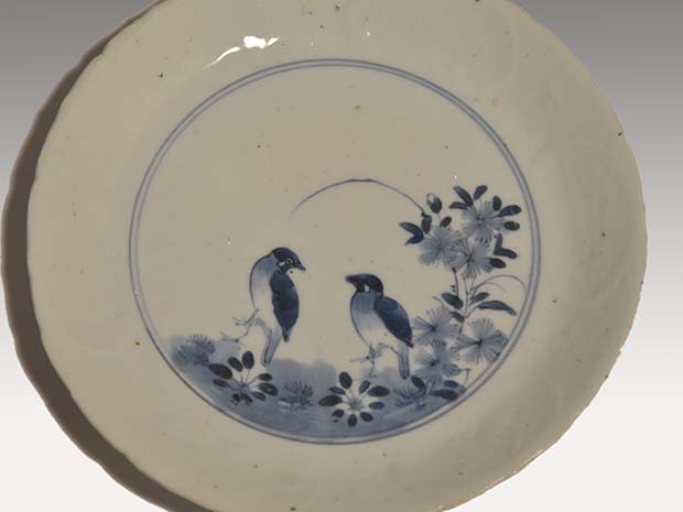 古伊万里（藍九谷様式）花鳥文中皿 径：20cm 7枚 江戸時代中期頃 | 古
