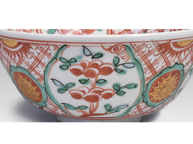 呉須赤絵写 金襴赤絵玉取獅子図鉢 二代 三浦竹泉（造）共箱 | 古美術ささき