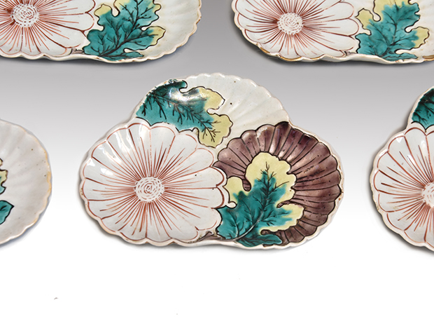 古九谷様式 色絵菊文変形小皿5枚 江戸時代初期 | 古美術ささき
