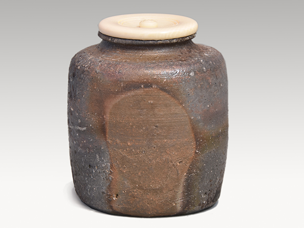 備前茶入 木村一陽(作) 共箱 牙蓋 仕服(花兎金襴) | 古美術ささき