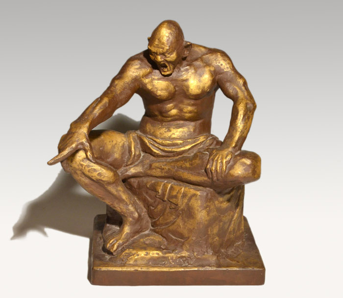 北村西望「快傑日蓮」 大型ブロンズ作品 高さ51㎝ 決死の説法 台座