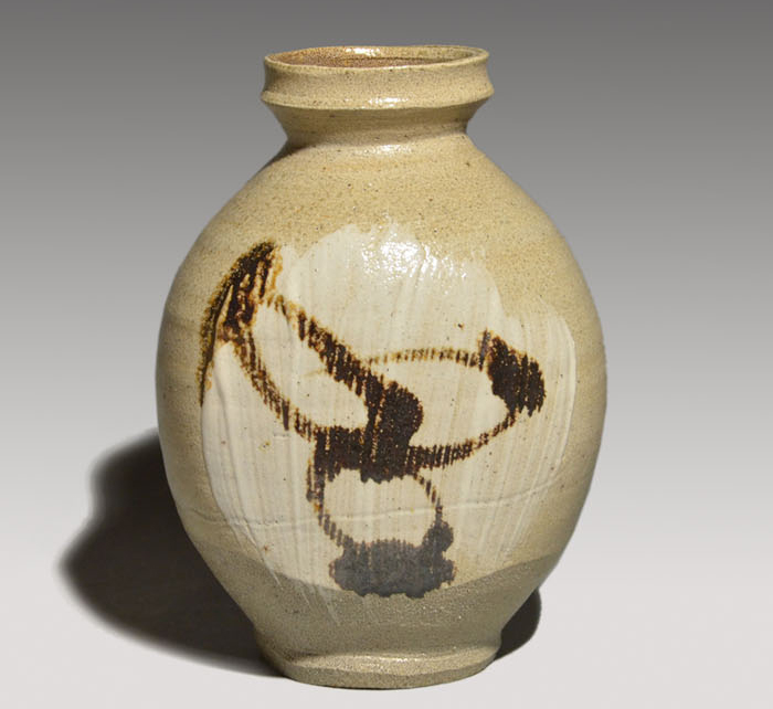 浜田庄司(作) 塩釉絵刷毛目扁壷 共箱 | 古美術ささき