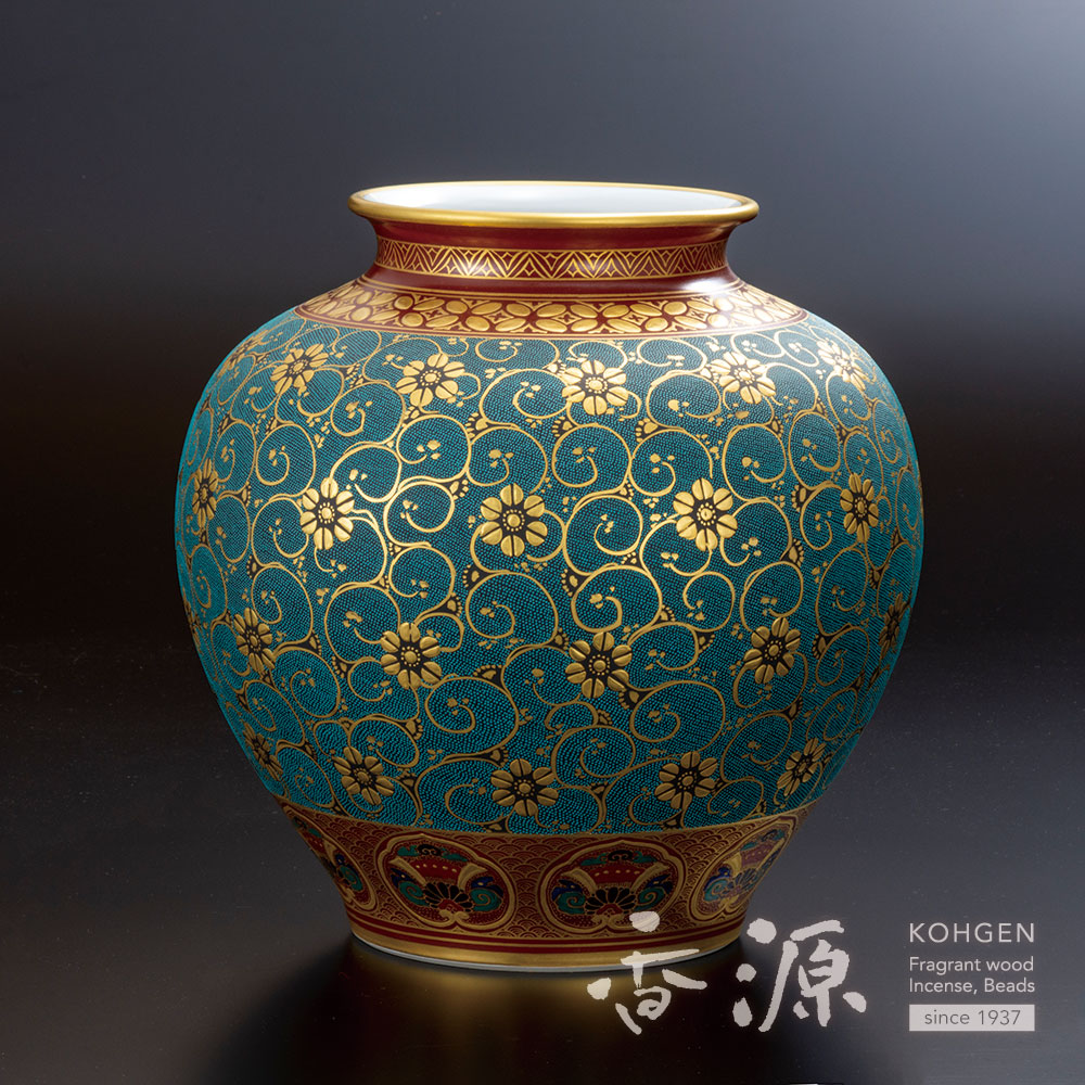 九谷焼 10号花瓶 本金盛青粒鉄仙 初代作田花仙の通販 - お香専門店香源