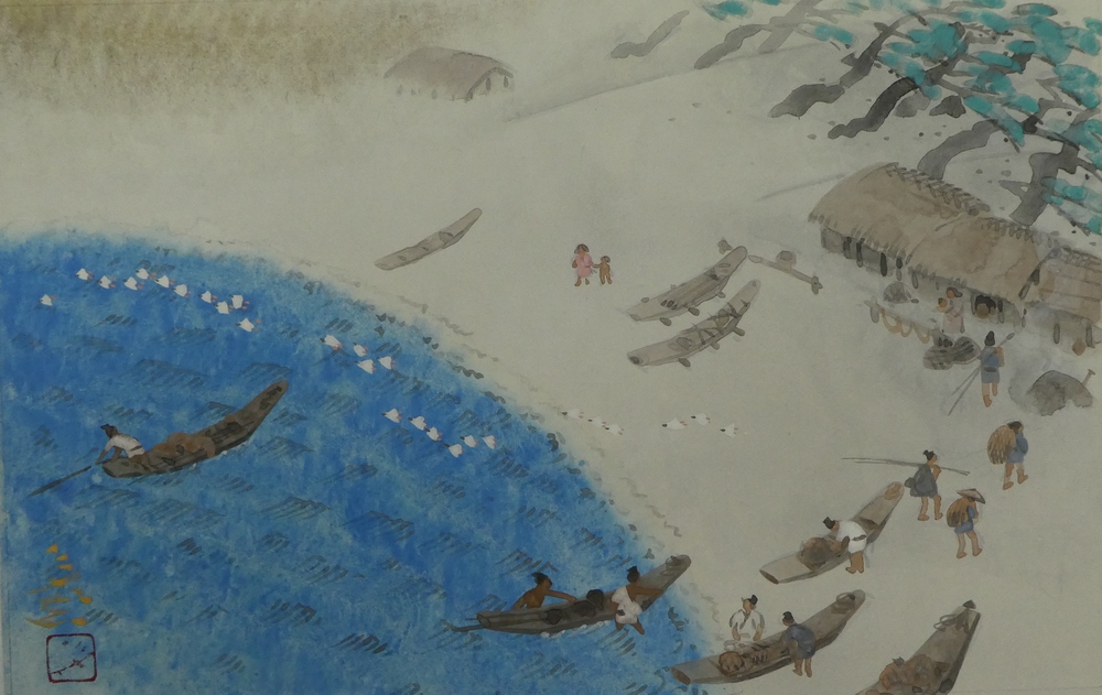 守屋多々志 『明石の浜』 [古美術こもれび] 骨董,掛軸,絵画の買取と