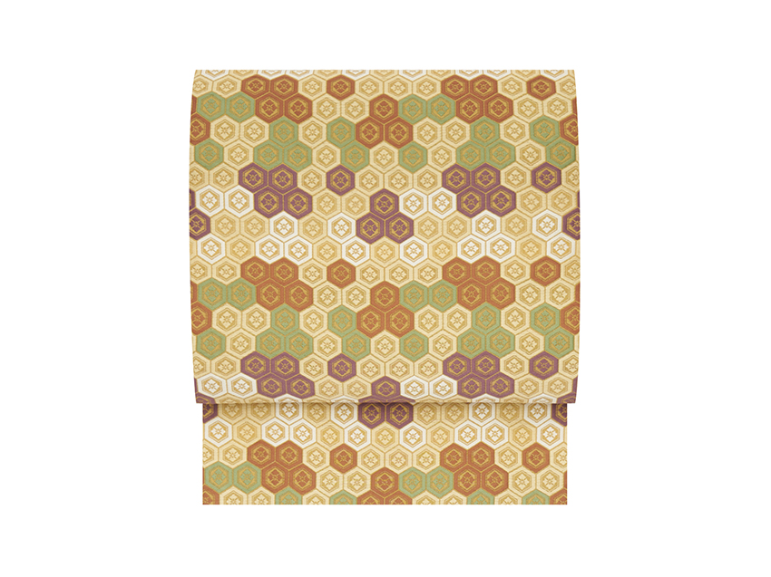 亀甲繋ぎ文様二陪織袋帯 「有職織物」人間国宝 喜多川俵二作(e85440TR