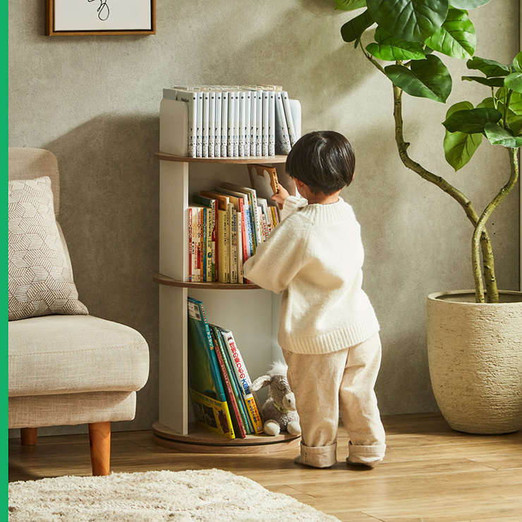 図鑑対応】絵本棚 絵本ラック 回転式 Whoopi(ウーピー) 4段 2Type 3色