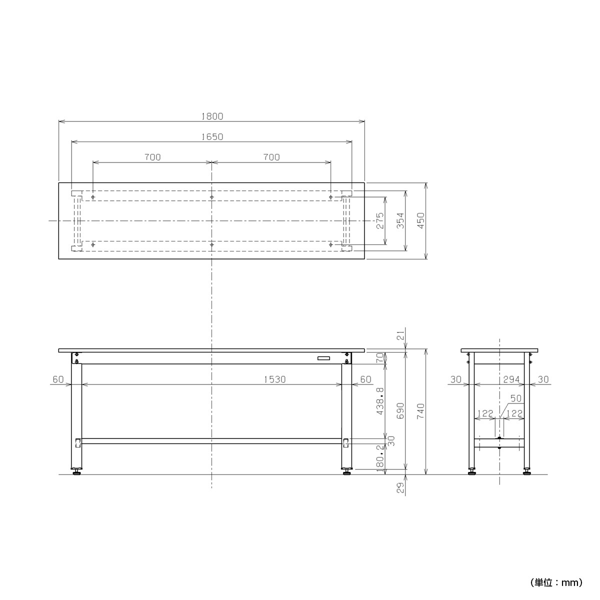 軽量作業台 KKタイプ 幅1800 奥行450 高さ740 SA-KK67FN 通販 - 工場