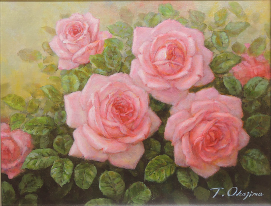 お値下げ 油絵 佐藤哲郎 麗しい薔薇の絵 『爽風』 一滴の雫 美しい点