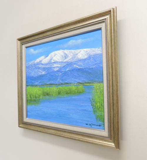 絵画 油絵 木場潟からの白山 （小川久雄） 送料無料 【海・山】【肉筆