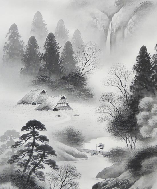 掛け軸 水墨山水 (三浦光陽) 送料無料 【掛軸】【一間床・半間床