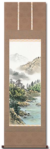 彩色山水 田中翠堂「尺五立」肉筆！ 山水画 - 掛け軸（掛軸）販売通販