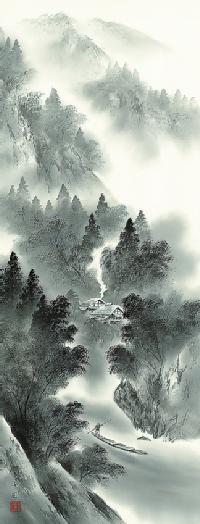 水墨山水 悠景彩遷 熊谷千風 （尺五） 【大特価】 日本製 山水画