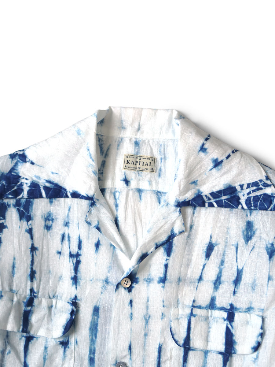 フレンチリネン 徳島段絞り染め ラングルカラー開襟シャツ | KAPITAL