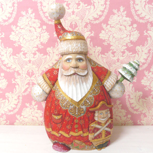木彫りのラグジュアリーなサンタクロース オブジェ