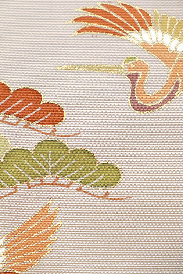 銀座【帯3672】銀座志ま亀製 塩瀬地染名古屋帯 枯野色 松鶴波文 (畳紙