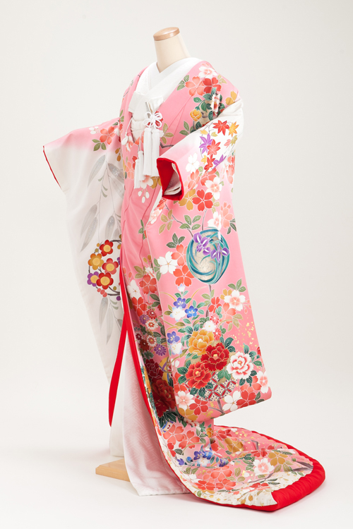 花嫁 正絹 色打掛レンタル 010018 ピンク 白ぼかし 友禅 桜