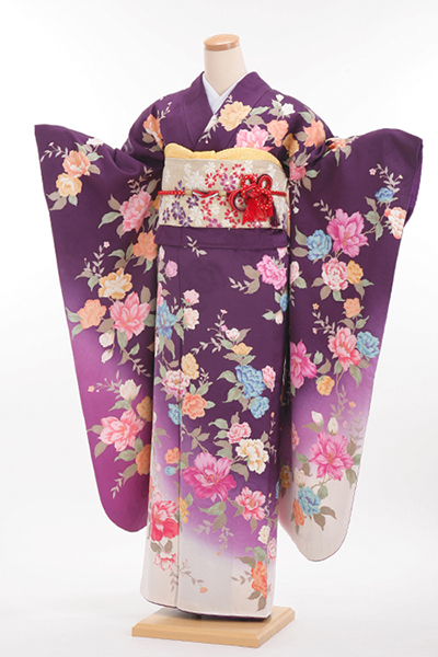 正絹・振袖レンタル【姉妹・友人向け】140093 森英恵・モリハナエ 紫 洋花