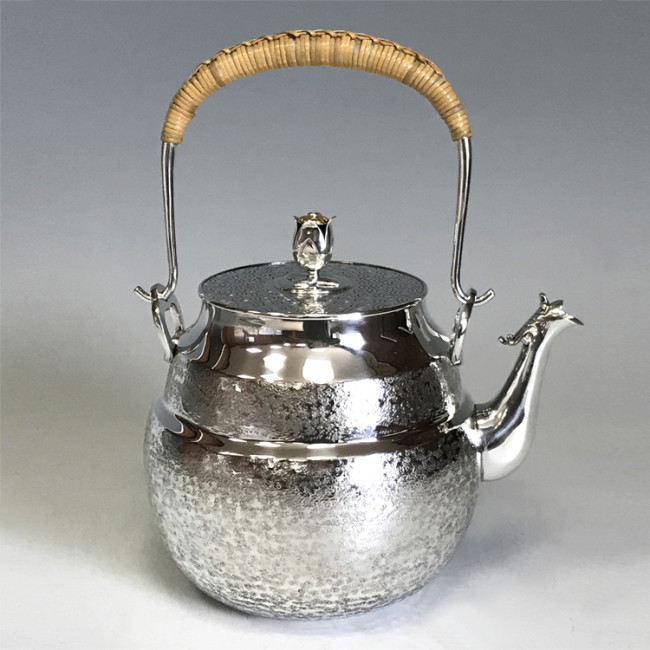 yw21, 純銀製 湯沸 蓬莱形 鳥口 鳴り金付き 伊藤一政堂