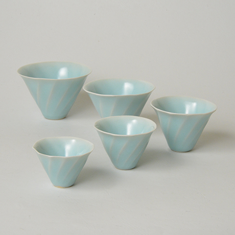 No.40 鈴木治 入子盃 / SUZUKI Osamu A set of 5 sake cups, Bluish