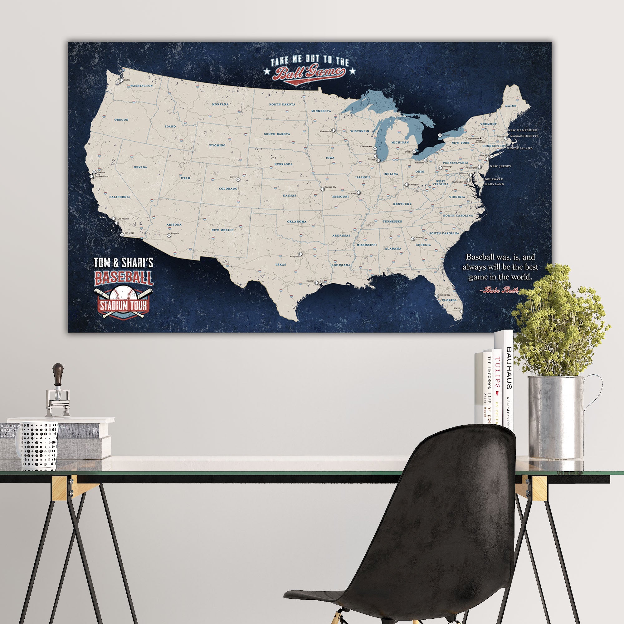 Vintage Baseball Stadium Tour Push Pin Map | Holy Cow Canvas