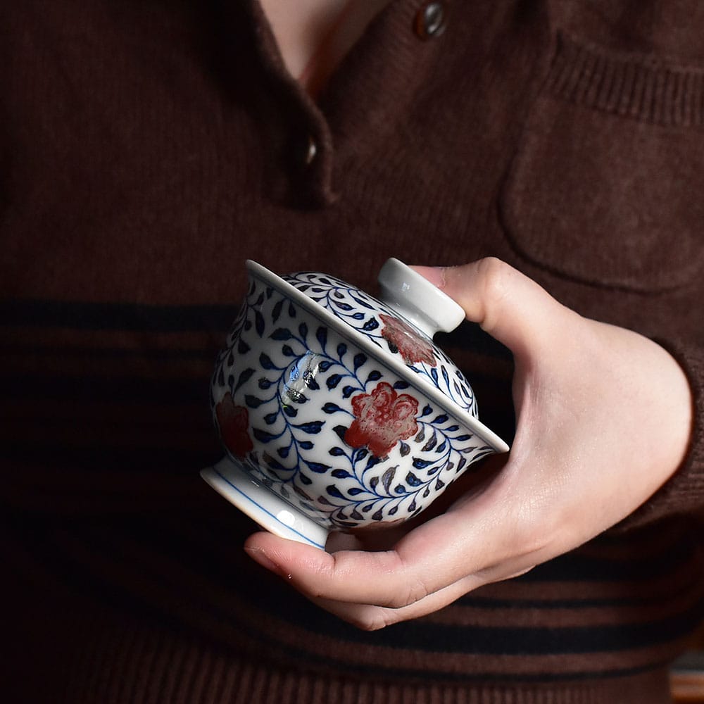 青花釉裡紅纏枝蓮蓋碗壺承套組_Hey China