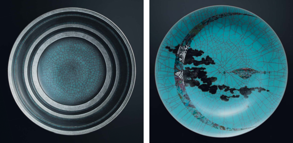 浦口雅行 青瓷黒燿砕 茶盌 茶碗 天満屋個展作品 浦口雅行