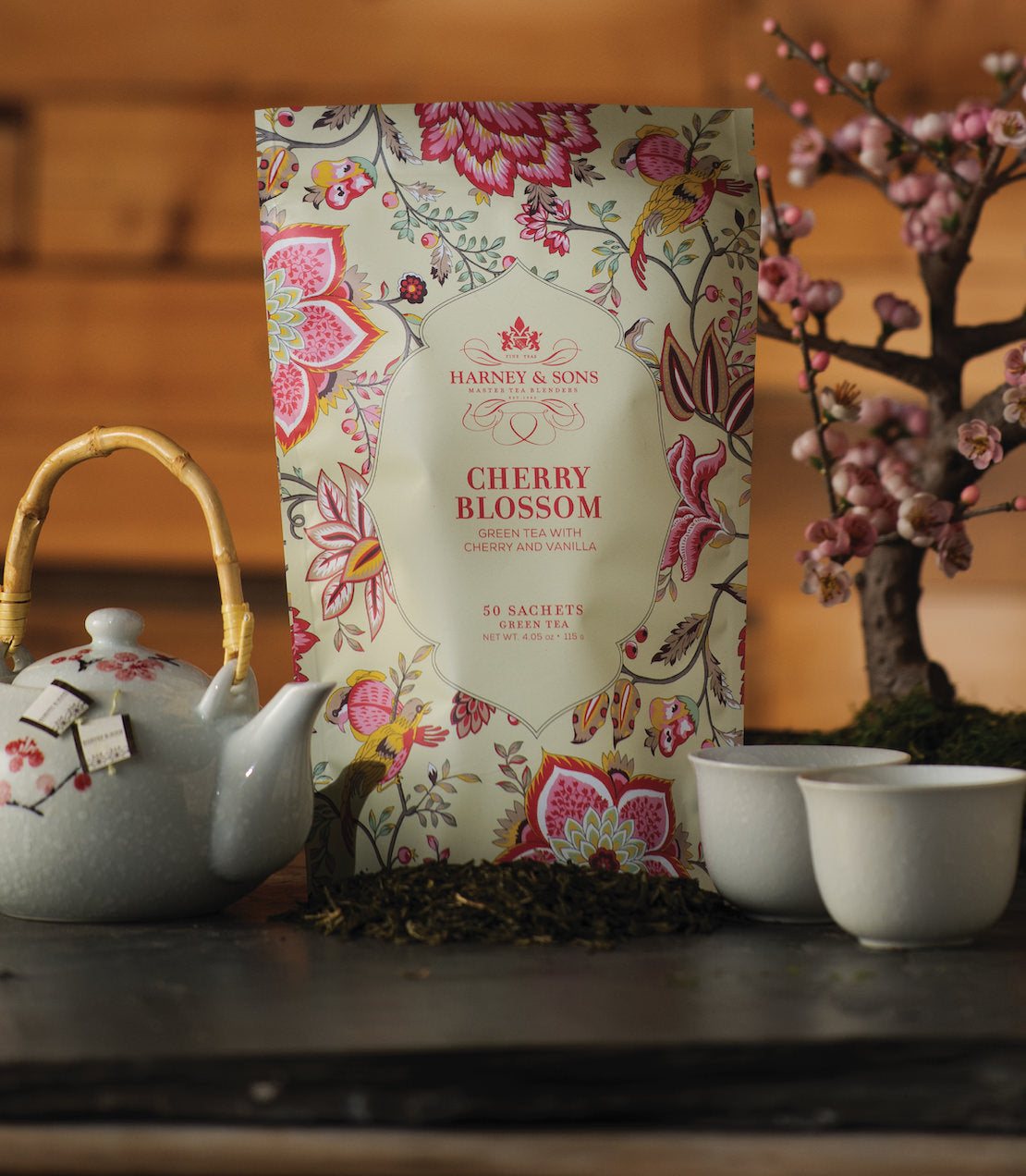 Cherry Blossom Green Tea Sachets 50 Count | Harney & Sons - Harney