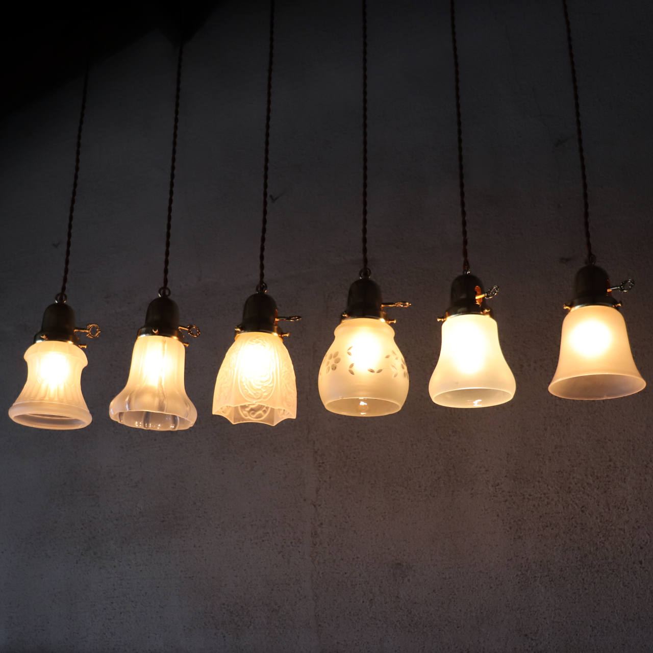 USAヴィンテージフロストガラスシェードペンダントライト吊下照明A