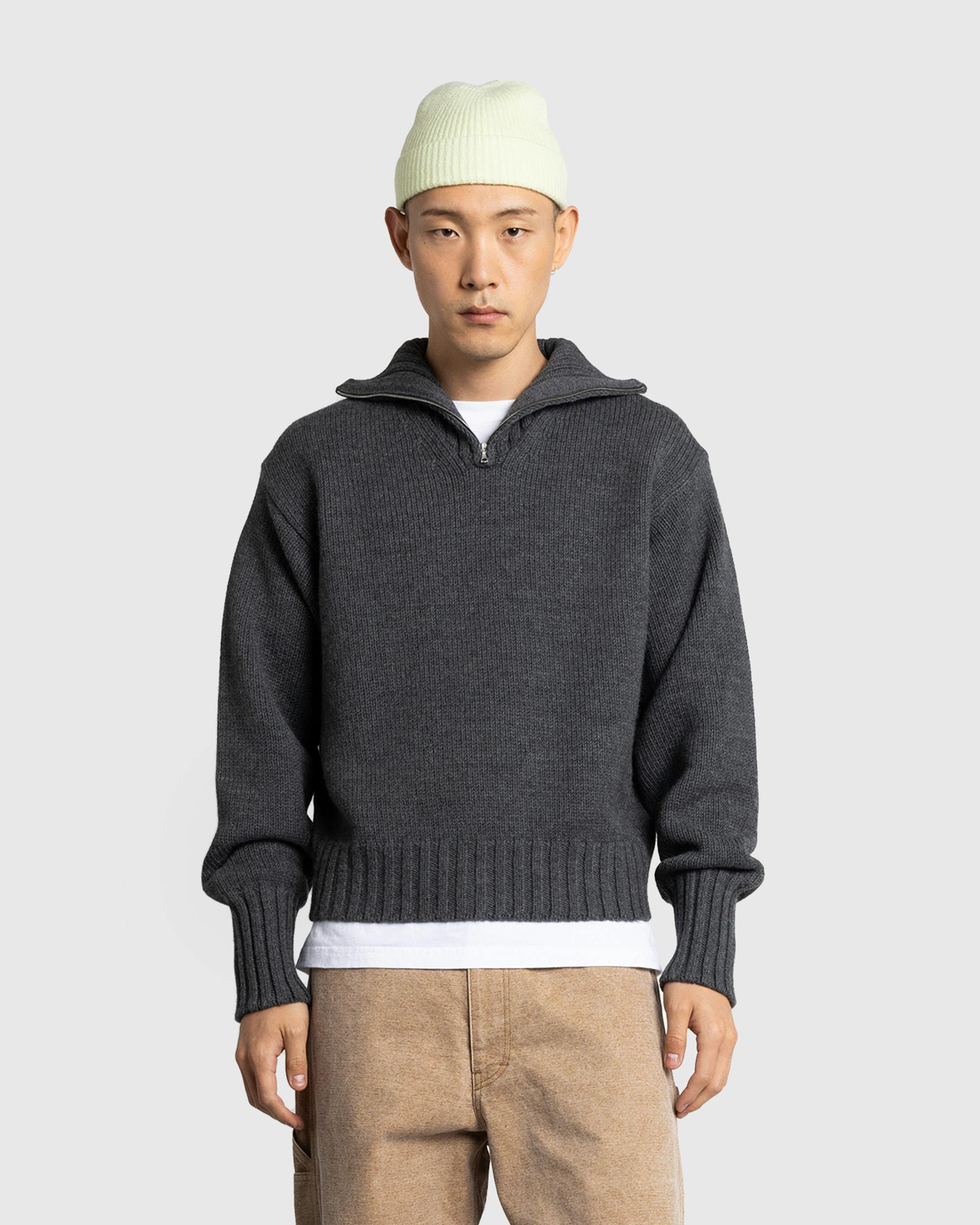 Auralee – Wool Soft Cord Knit Half Zip P/O Charcoal