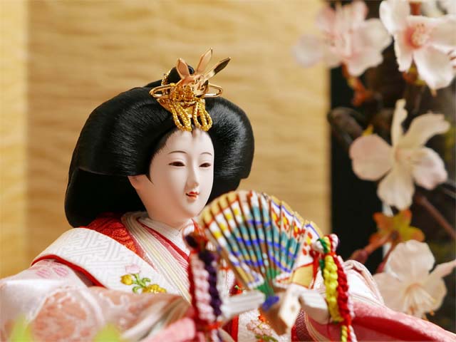 淡い桜色雛人形の四曲絹金屏風桜親王飾りの通販～選ばれるお店の雛人形