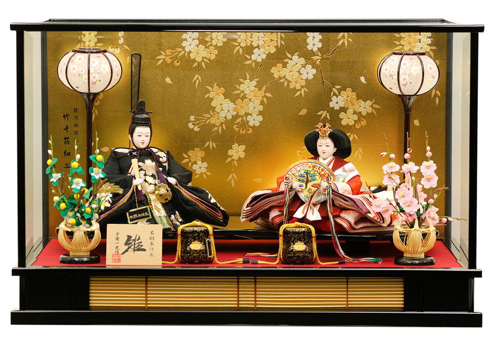 雛人形 ケース飾り 【P83306】 綺麗な刺繍入りお雛様に国の伝統工芸品