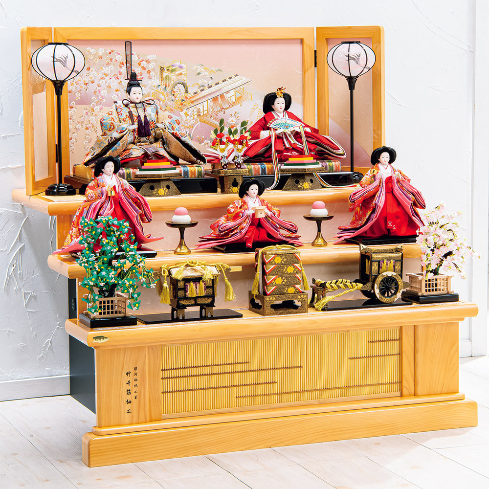 猫舎 三段雛人形 雛人形 ひな人形 三段飾り 五人飾り【P82101】 | 職人