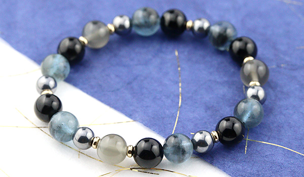 薬石特集】[☆]完全限定品ブレス【恵風Ver.4】（ブラックアクアマリン