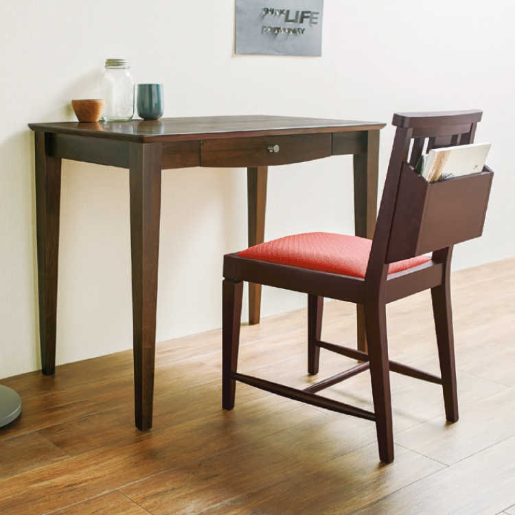 DE-1681 引出し収納付き木製デスク｜幅90cm・ダークブラウン