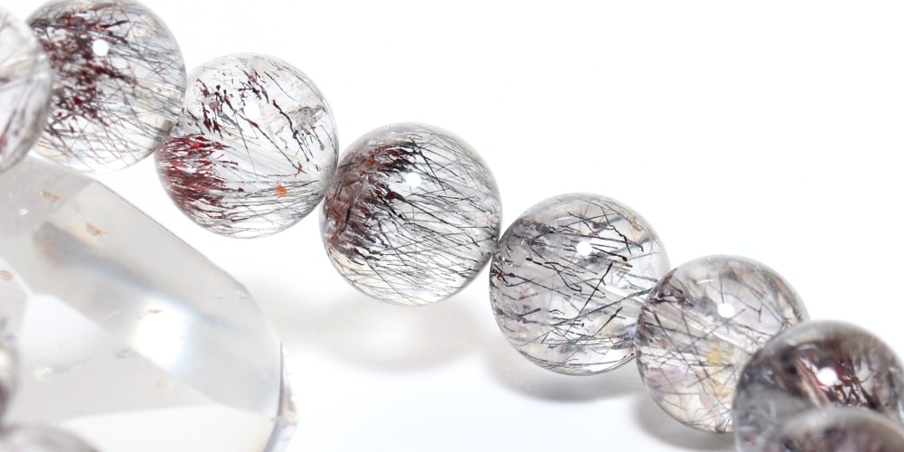 高品質]ブラックスーパーセブンブレスレット/ニードルヘマタイトイン