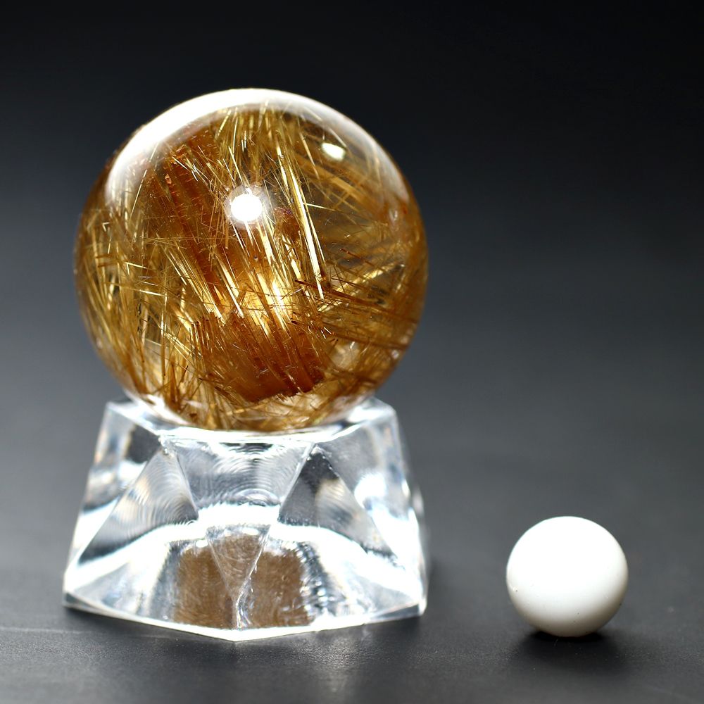高品質]ブラジル産ゴールドルチルクォーツ丸玉/スフィア（直径29.5mm