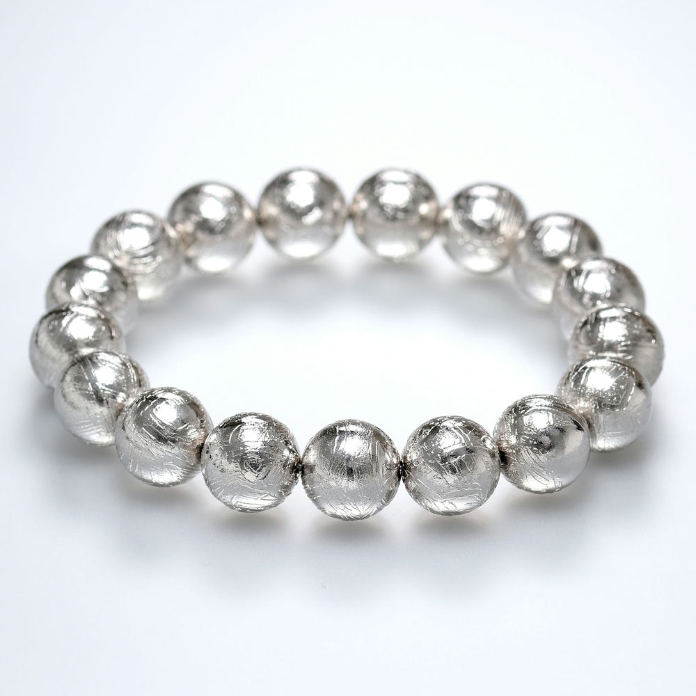 ナミビア共和国産]ギベオン隕石ブレスレット（約12mm玉/シルバーカラー
